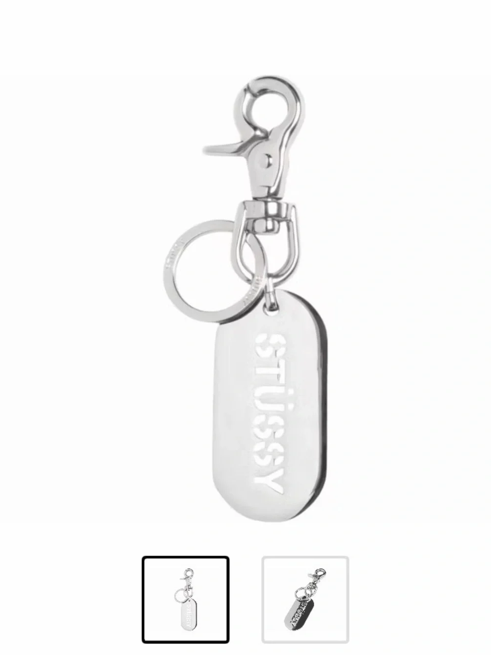 Stussy Silver Logo Tag Key Clip